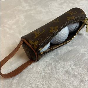 LOUIS VUITTON Golf Ball Case Monogram Leather -authentic